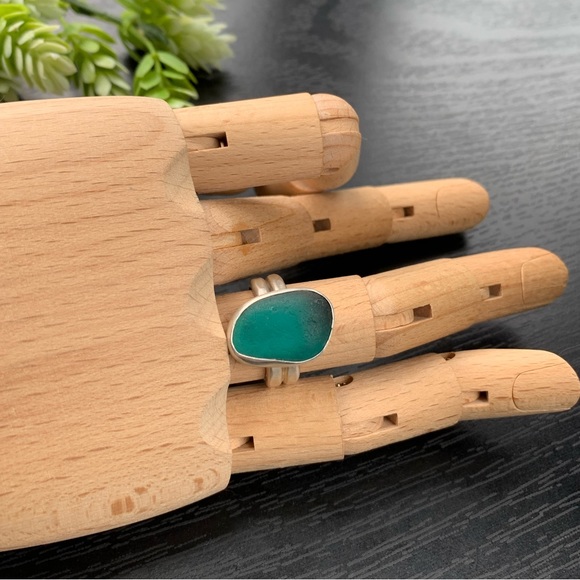 Artisan Jewelry - Sea Glass Teal Sterling Silver Artisan Ring